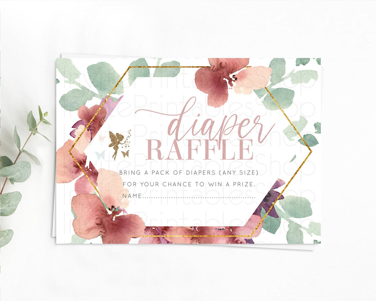 Fairy Diaper Raffle Card Fairy Diaper Insert Enchanted Garden Fairy Diaper Ticket Pastel Floral Butterfly Secret Garden Raffle Game D10460