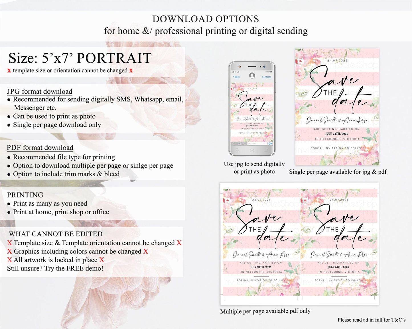 Wildflower Save The Date Template Secret Garden Save The Date Pastel Floral Garden Party Boho Flowers Birthday Baby Shower Wedding D10301