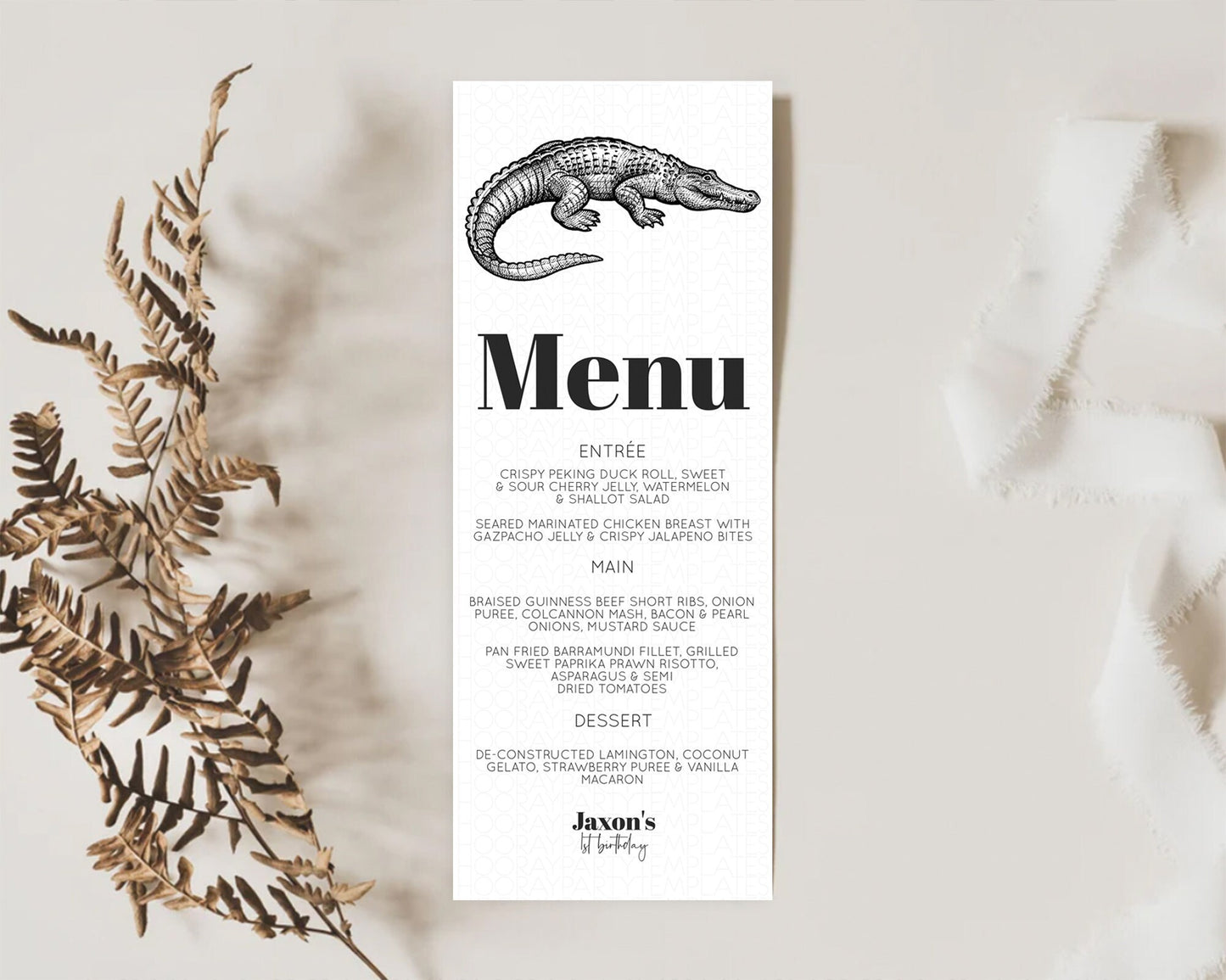 Crocodile Menu Alligator Menu Template Croc Gator Table Decor Croc Gator Dinner Dessert Menu Croc Gator Birthday Party Food Menu D10286