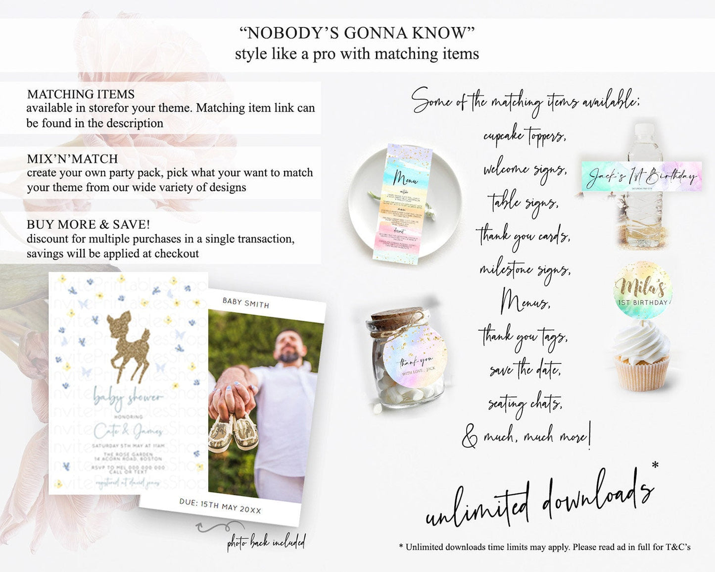Fawn Baby Shower Invitation Deer Baby Shower Invites Enchanted Forest Theme Butterfly Pastel Flowers Whimsical Baby Shower D10864