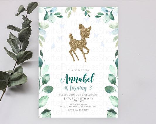 Editable Fawn Birthday Invitation Deer Birthday Invitation Enchanted Forest