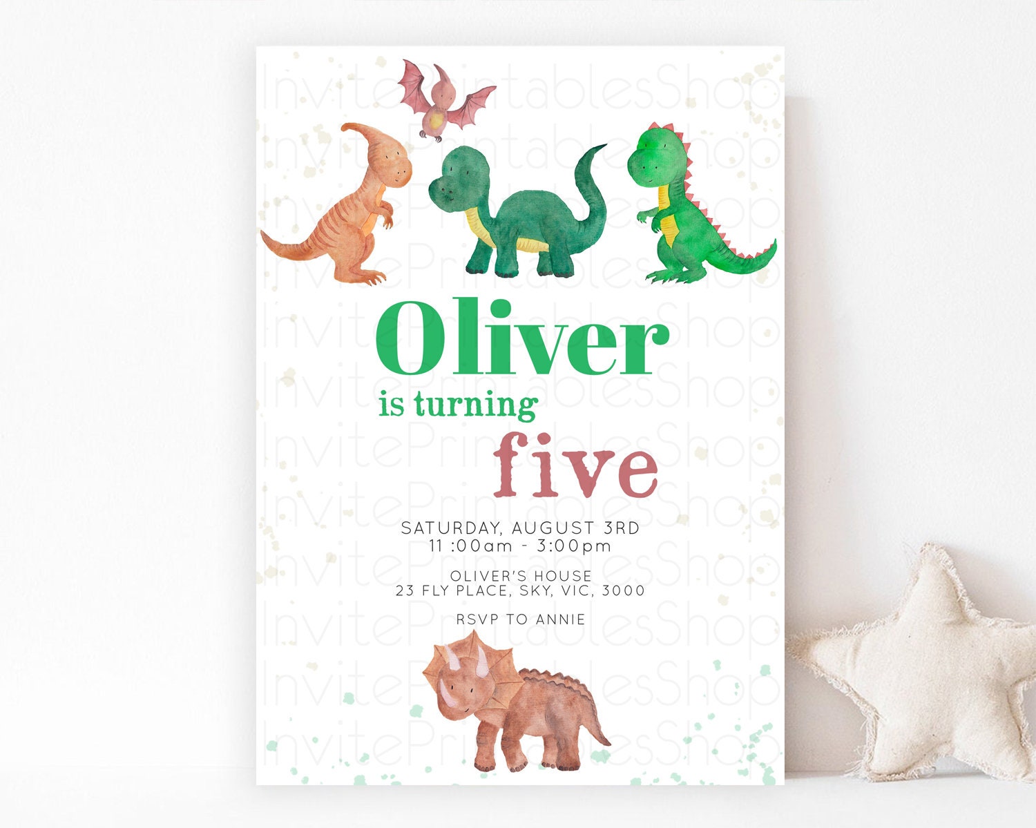 Editable Dinosaur Birthday Invitation Dinosaur Volcano Invitation Watercolor