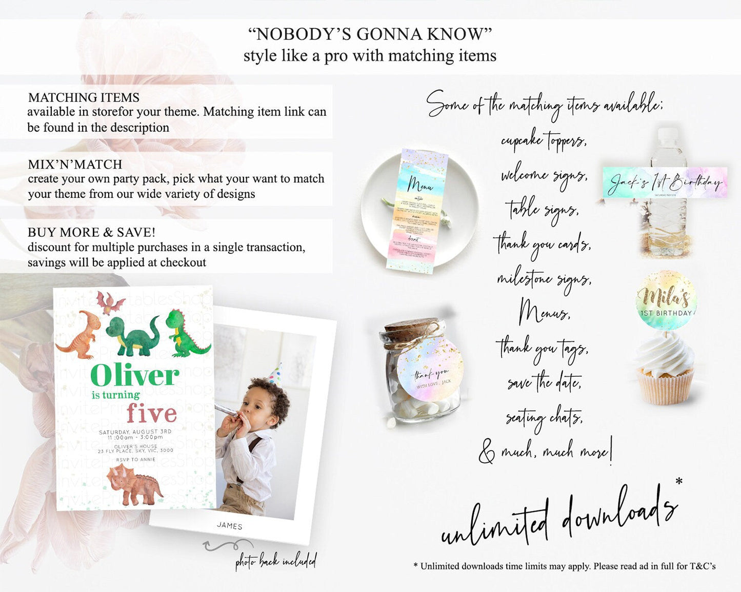 Dinosaur Birthday Invitation Dinosaur Volcano Invitation Watercolor Dinosaur Volcano T-Rex Raptor Jurassic 1st 2nd 3rd Birthday D10153