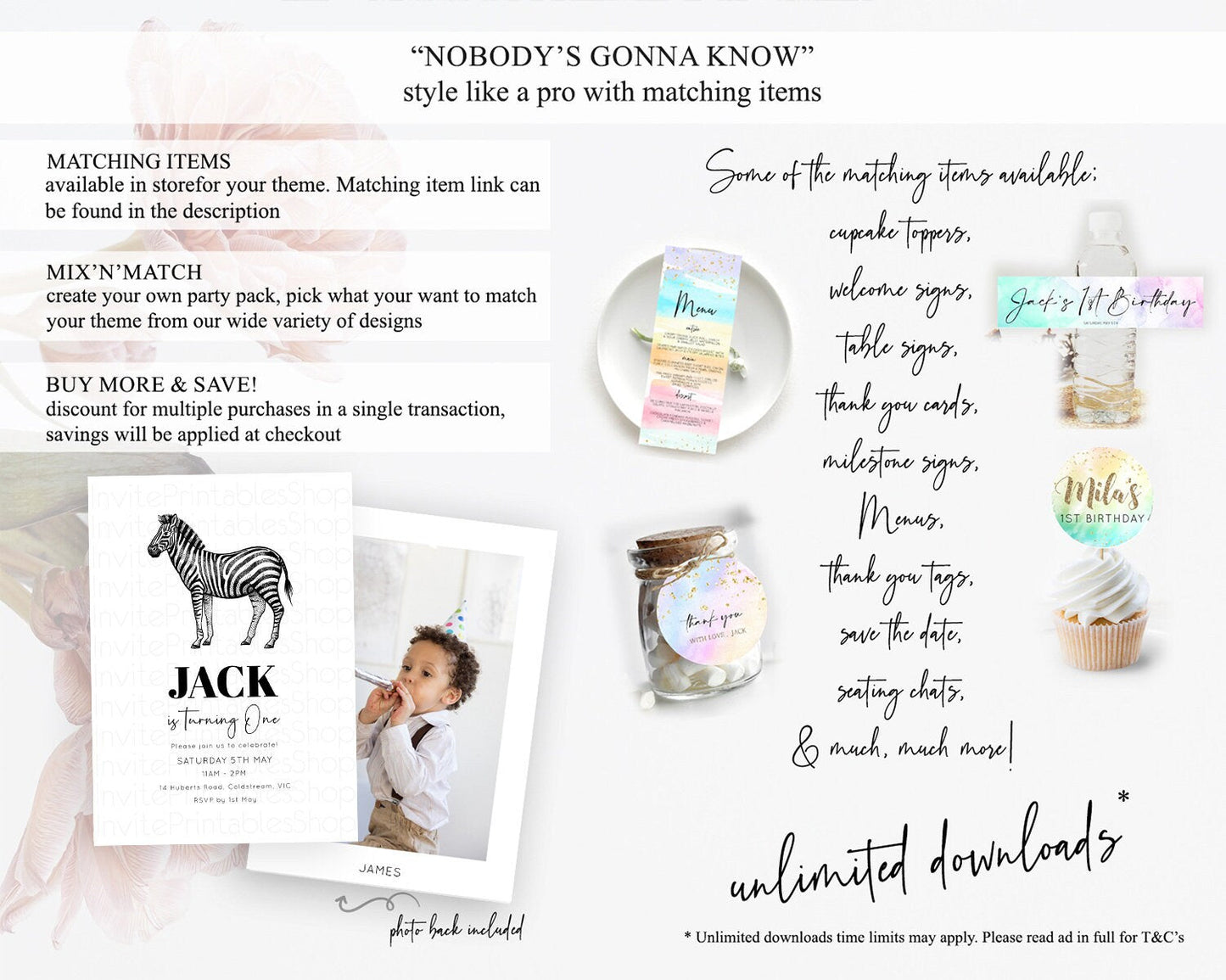 Zebra Birthday Invitation Zebra Invite Jungle Safari invite Watercolor Tropical Palm Invite Adventure Zoo Party Wild Animal Party D10249