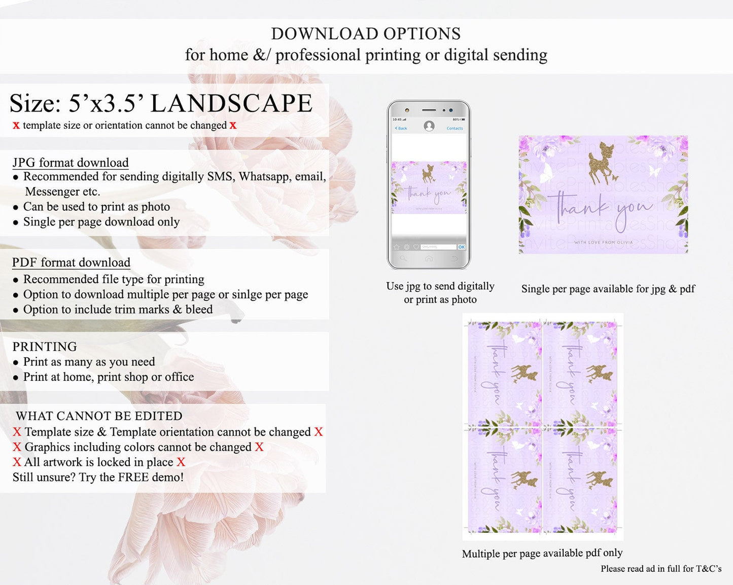 Fawn Thank You Deer Thank You Card Pastel Floral Deer Birthday Thank You Card Enchanted Forest Butterfly Deer Teacher Thank You Card D10963