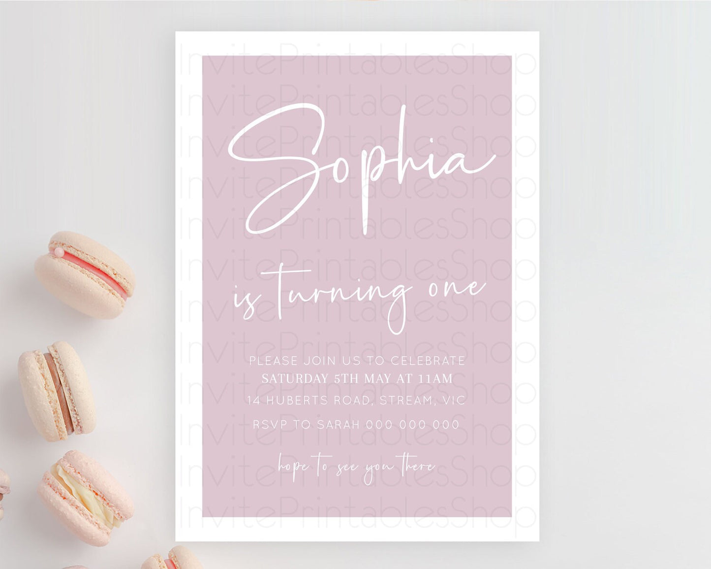 Pink Birthday Invitation Plain Pink Invitation Minimalist Invitation Pastel Pink Invitation Modern Invitation 2nd 1st First Birthday D10940