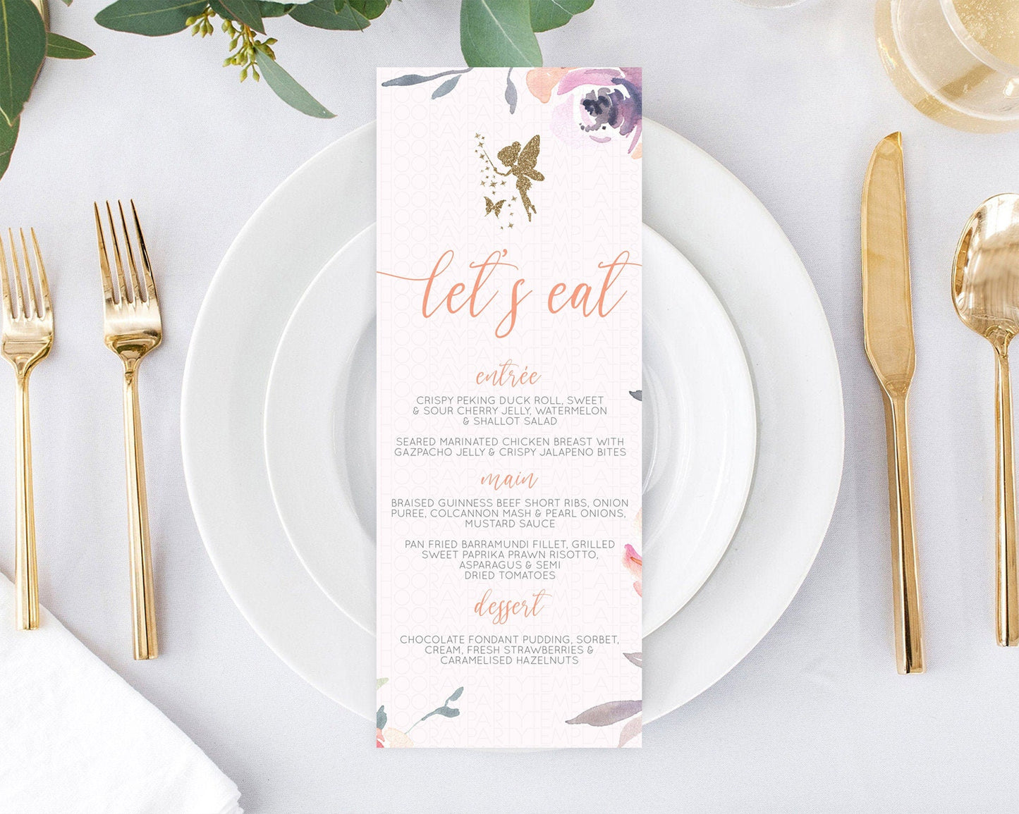 Fairy Menu Fairy Menu Template Enchanted Garden Pastel Floral Butterfly Table Decor Fairy Secret Garden Dinner Dessert Food Menu D10197