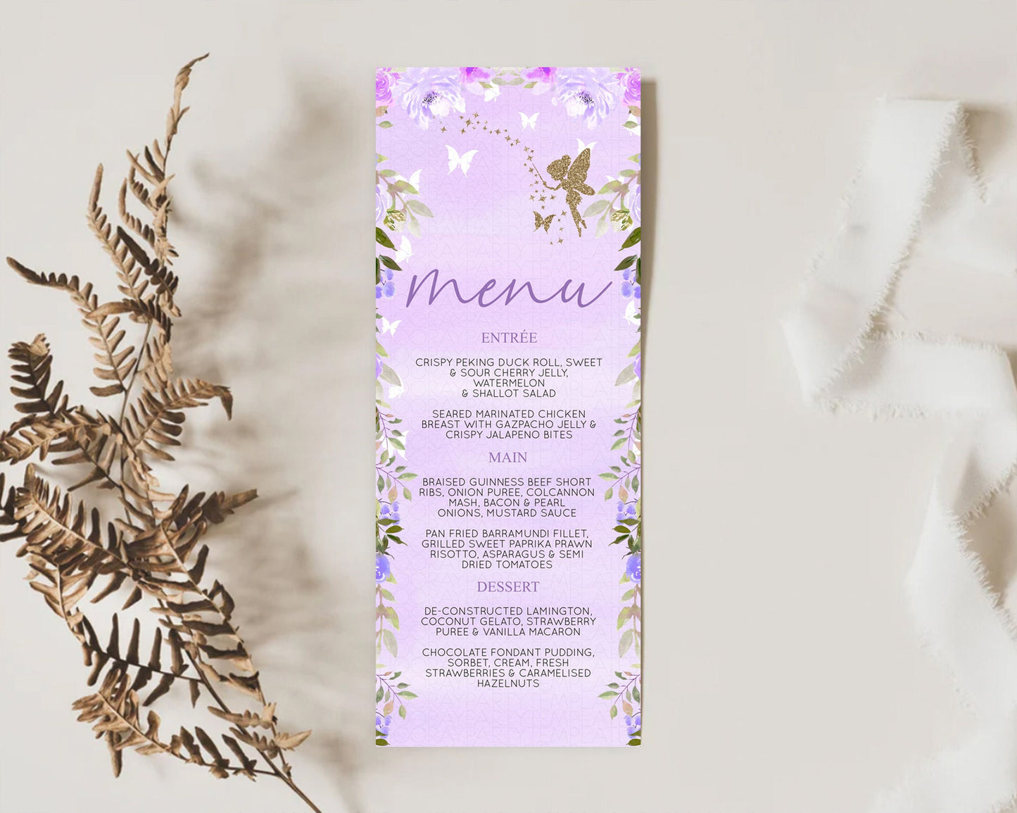 Fairy Menu Fairy Menu Template Enchanted Garden Pastel Floral Butterfly Table Décor Fairy Secret Garden Dinner Dessert Food Menu D10910