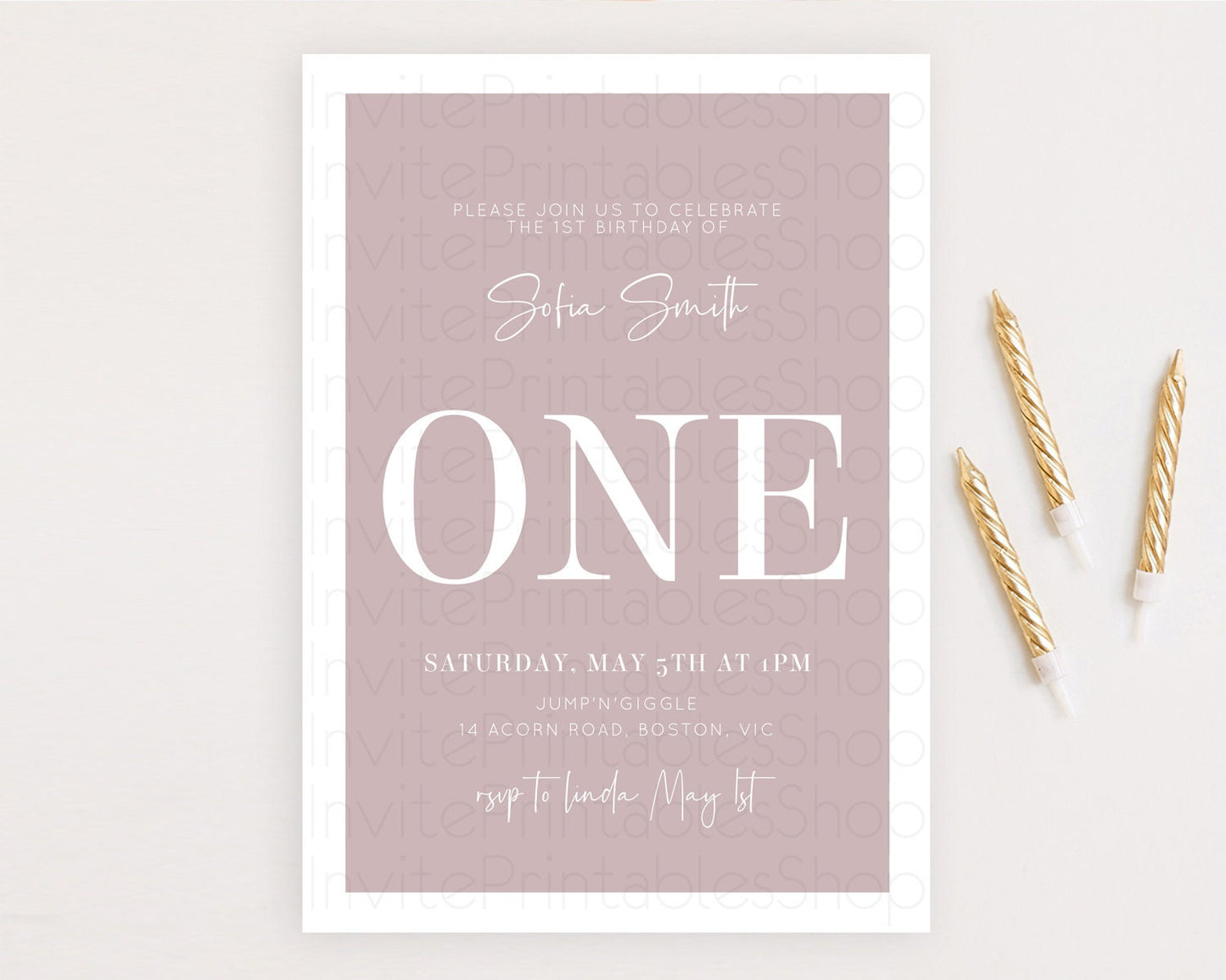 Pink Birthday Invitation Plain Pink Invitation Minimalist Invitation Pastel Pink Invitation Modern Invitation 2nd 1st First Birthday D10936