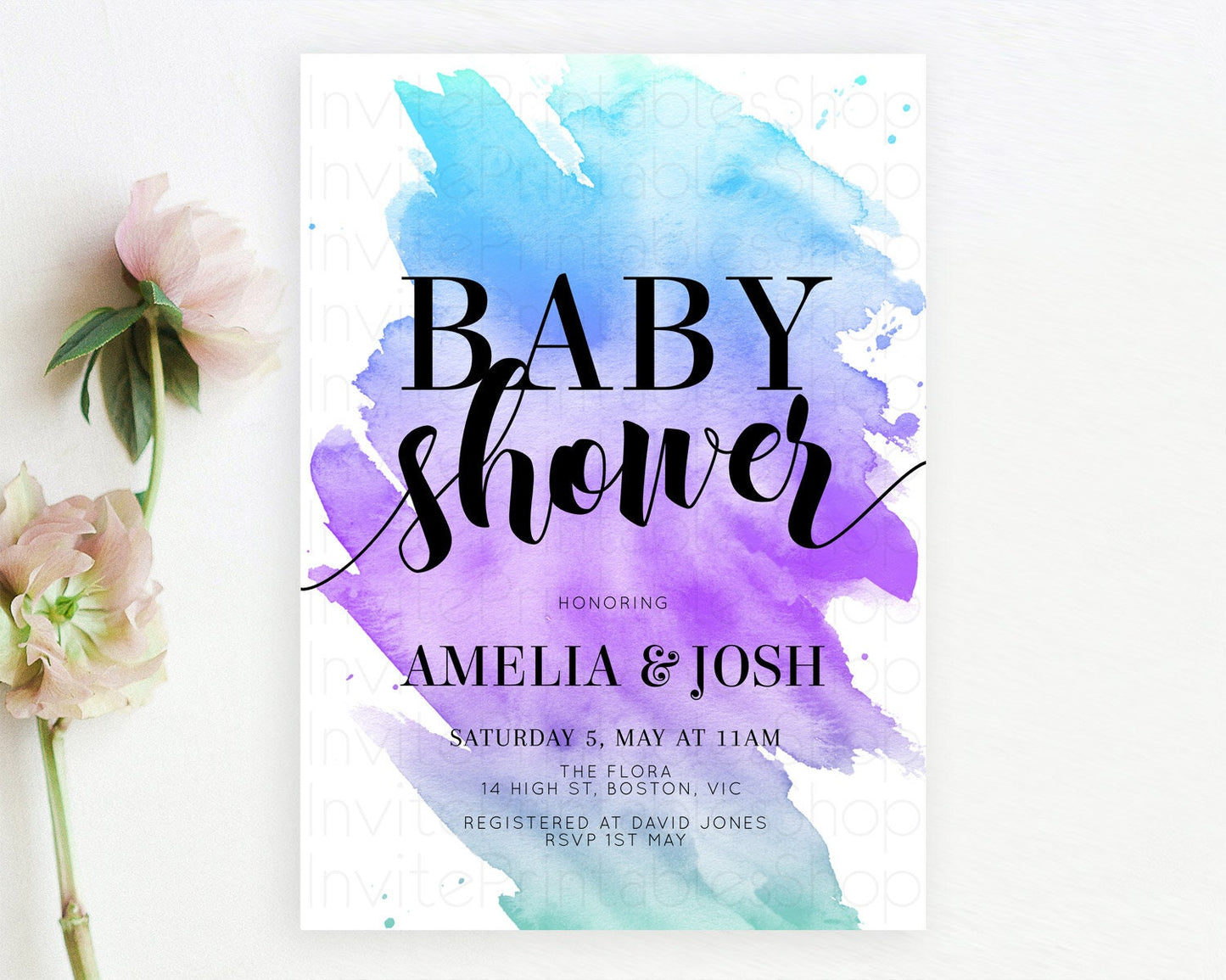 Pastel Baby Shower Invitation Rainbow Baby Shower Invitation Colorful Pastel Watercolor Invitation Gold Glitter Sprinkles Ombre D10491