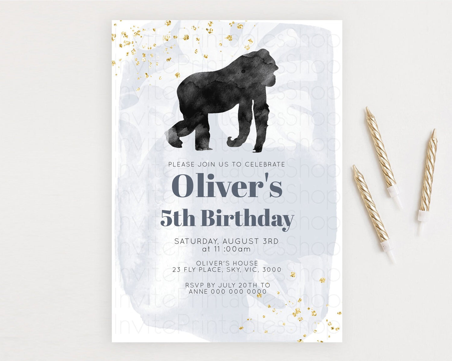 Gorilla Birthday Invitation Gorilla Invitation Gorilla Birthday Jungle Gorilla Party Jungle Adventure Zoo Party Animals Two Wild ONE D10331