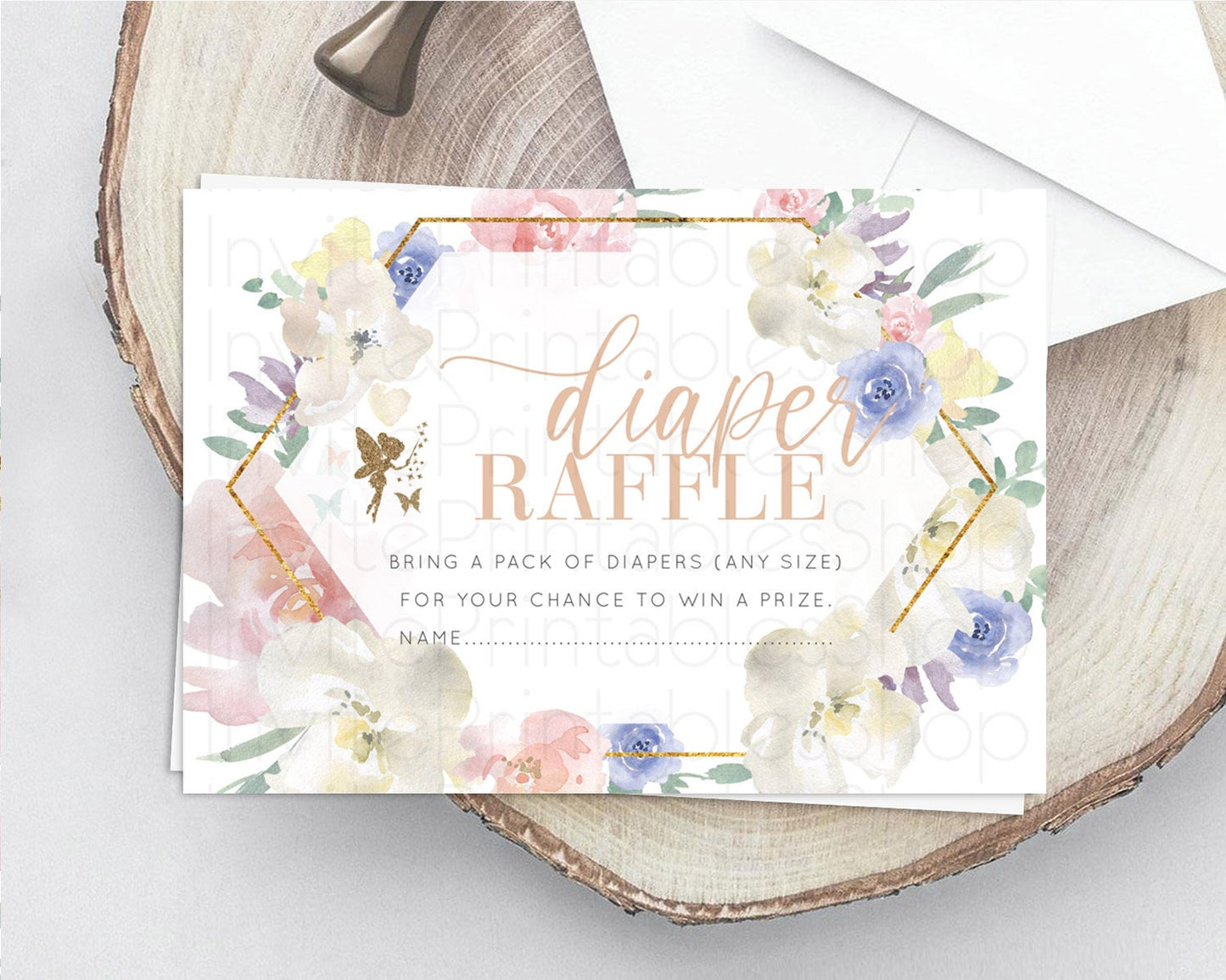 Fairy Diaper Raffle Card Fairy Diaper Insert Enchanted Garden Fairy Diaper Ticket Pastel Floral Butterfly Secret Garden Raffle Game D10829