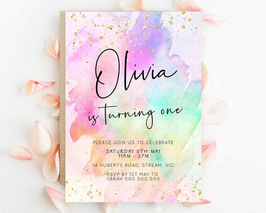 Editable Pastel Birthday Invitation Ombre Watercolor Birthday Invitation Gli
