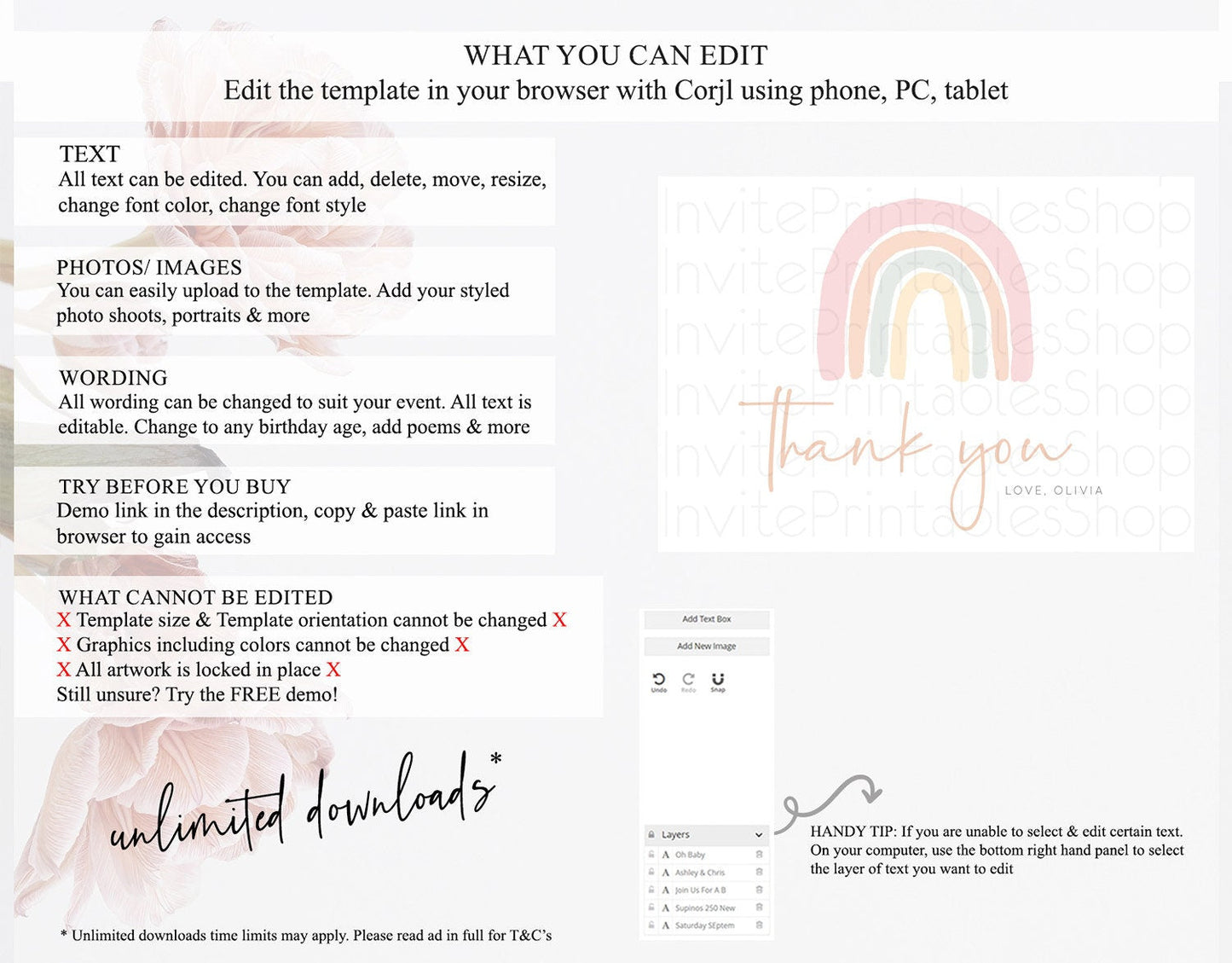 Pastel Rainbow Thank You Boho Rainbow Thank You Card Rainbow Birthday Thank You Cards Pastel Rainbow Teacher Thank You Card Template D10162