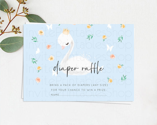 Swan Diaper Raffle Card Swan Princess Ballet Diaper Raffle Insert Enchanted Swan Lake Diaper Ticket Secret Garden Floral Raffle Game D10903