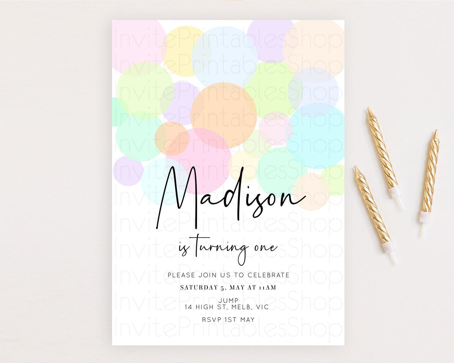 Pastel Birthday Invitation Pastel Confetti Birthday Invitation Bubbles Invitation Colorful Rainbow Confetti 2nd 1st First Birthday D10226