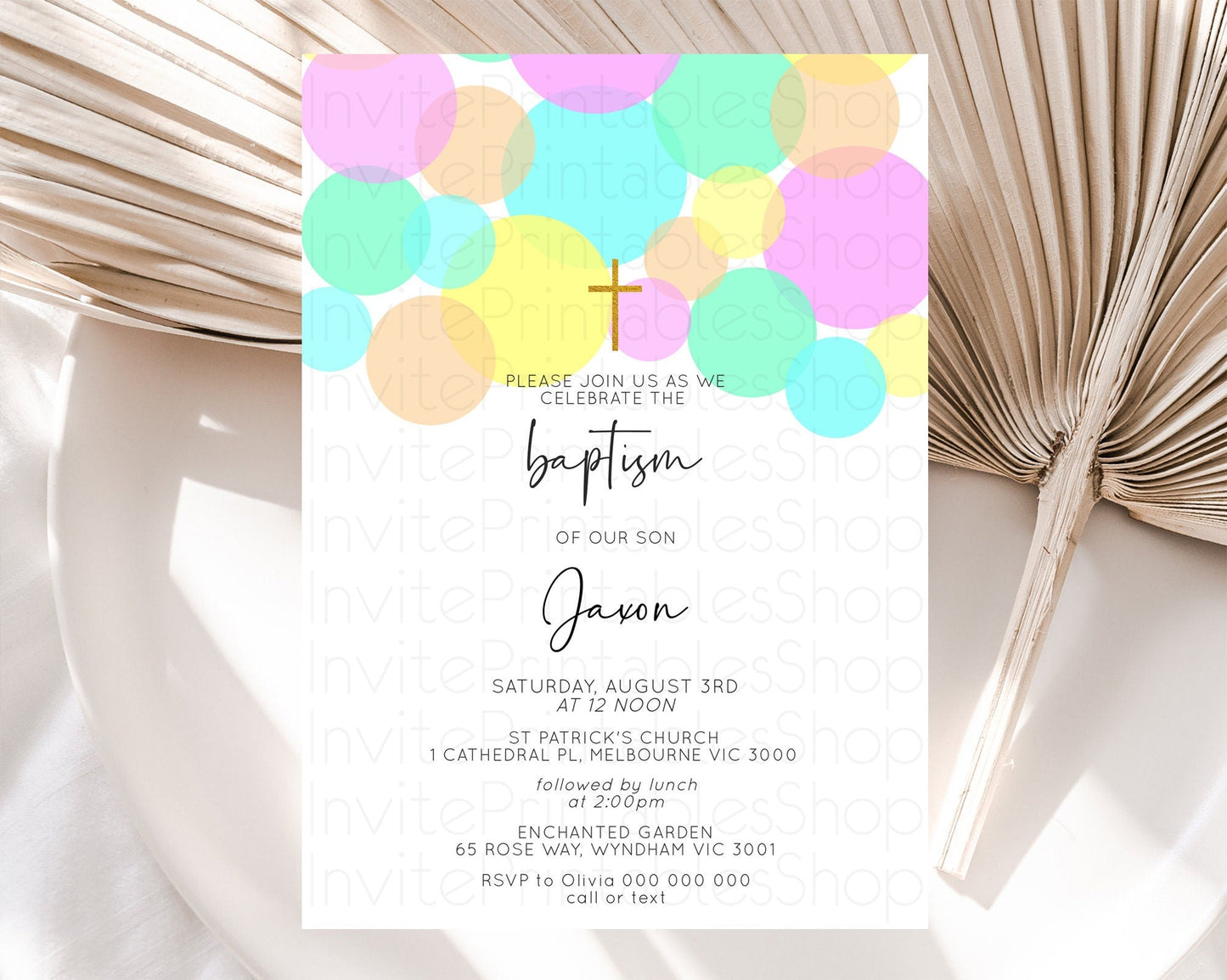 Pastel Baptism Invitation Pastel Confetti Baptism 1st Birthday Invitation Colorful Rainbow Confetti Bubbles Christening Invitation D10409