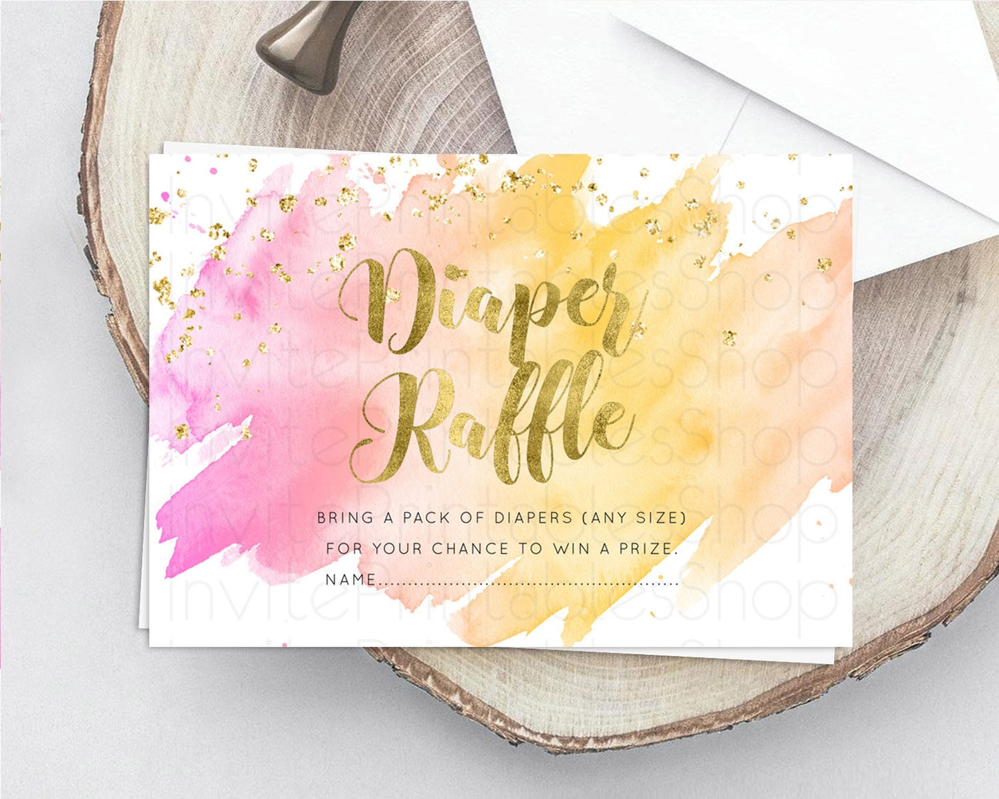 Pastel Diaper Raffle Card Pastel Rainbow Diaper Raffle Insert Colorful Ombre Watercolor Diaper Ticket Confetti Glitter Raffle Game D10526