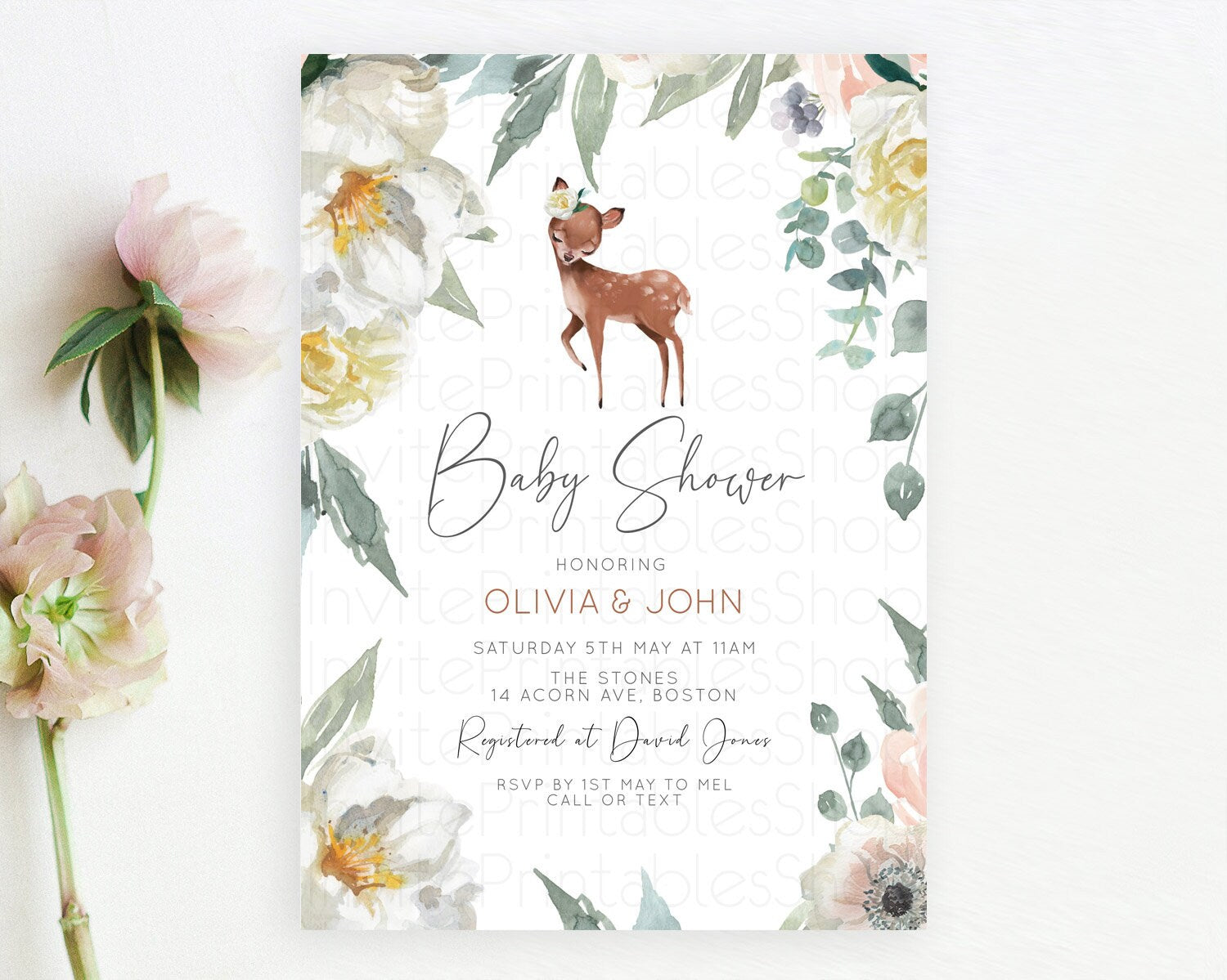 Editable Fawn Baby Shower Invitation Deer Baby Shower Invites Enchanted Fore