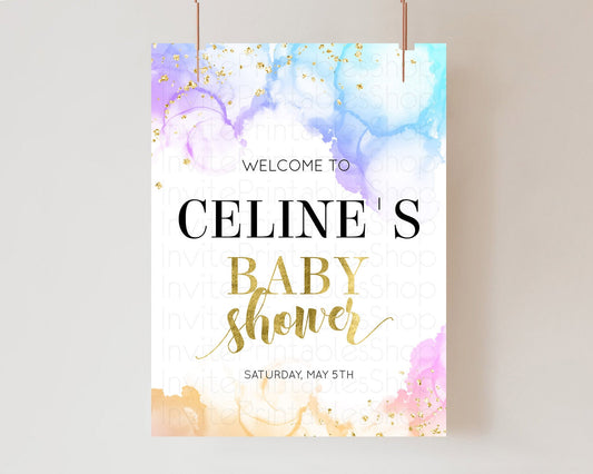 Pastel Baby Shower Welcome Sign Pastel Rainbow Welcome Sign Colorful Rainbow Confetti Watercolor Glitter Décor Pastel  Welcome Sign D11018