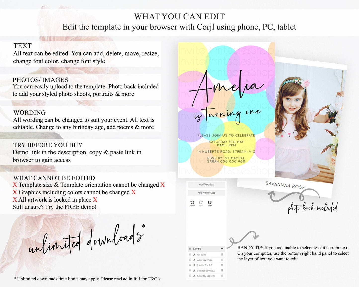 Pastel Birthday Invitation Pastel Confetti Birthday Invitation Bubbles Invitation Colorful Rainbow Confetti 2nd 1st First Birthday D10406