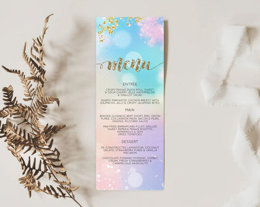 Editable Pastel Menu Pastel Rainbow Menu Template Colorful Pastel Table Deco