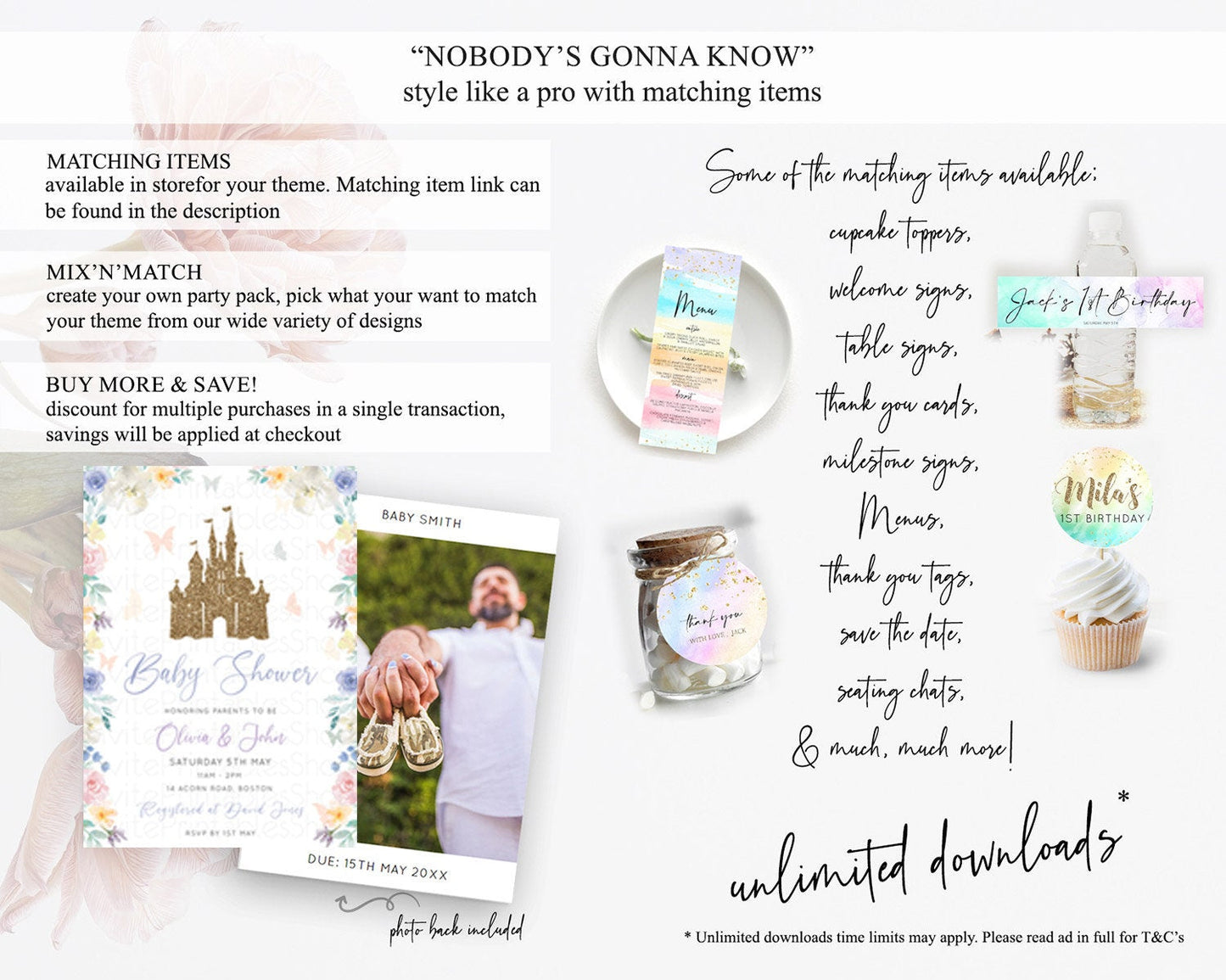 Pastel Princess Baby Shower Invitation Floral Castle Invitation Royal Baby Invite Enchanted Castle Pastel Flower Garden Baby Shower D10931