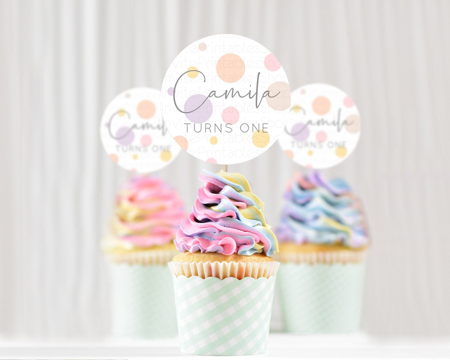 Pastel Cupcake Toppers Pastel Confetti Cupcake Topper Bubbles Sprinkles Colorful Rainbow Confetti Cupcake First Birthday Party Décor D10759