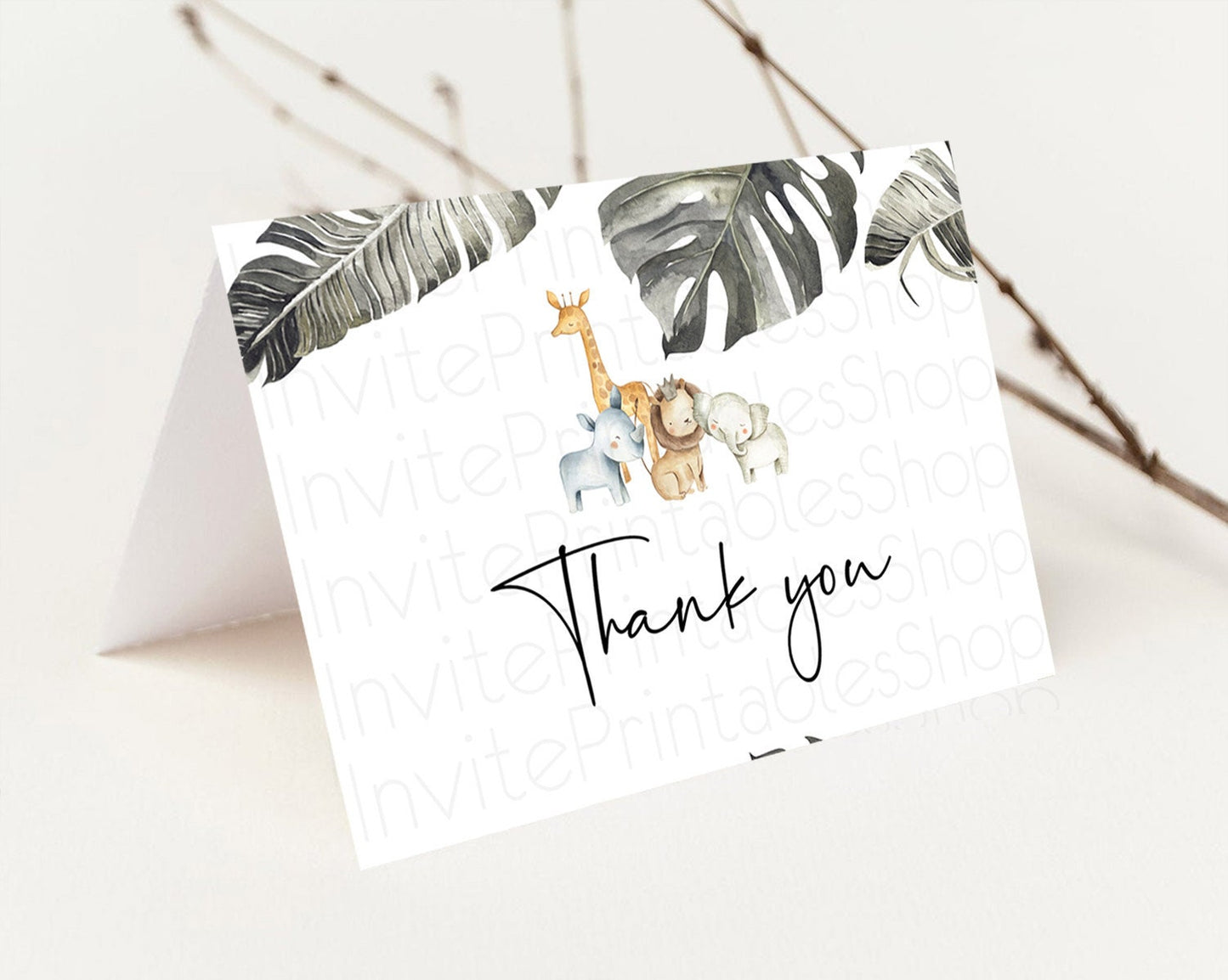 Safari Thank You Safari Thank You Cards Lion Gorilla Elephant Rhino Tropical Palm Zoo Birthday Thank You Safari Teacher Thank You D10599