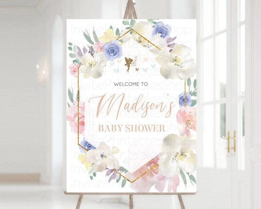 Fairy Baby Shower Welcome Sign Fairy Welcome Board Enchanted Garden Pastel Floral Butterfly Décor Secret Garden Fairy Welcome Sign D10829