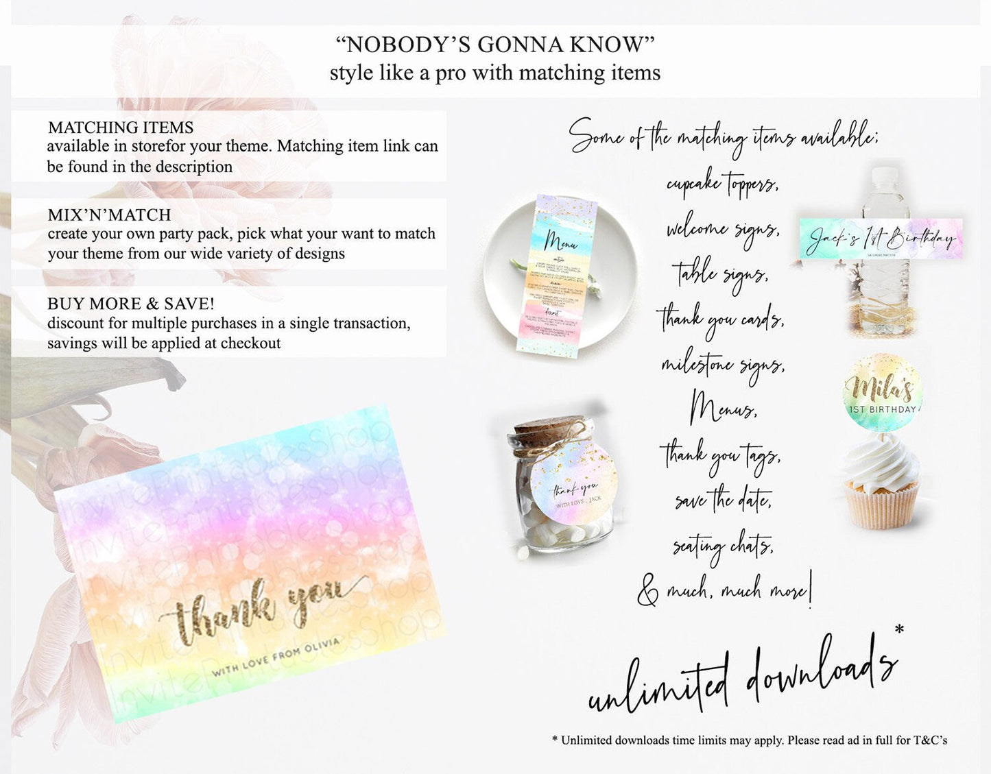 Pastel Thank You Rainbow Thank You Card Colorful Pastel Birthday Thank You Card Confetti Watercolor Pastel Teacher Thank You Cards D10648