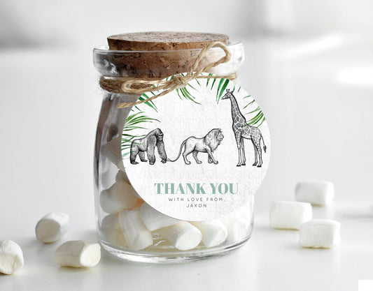 Safari Thank You Tags Safari Thank You Gift Tags Lion Gorilla Elephant Rhino Tropical Palm Zoo Party Décor First Birthday Thank You D10853