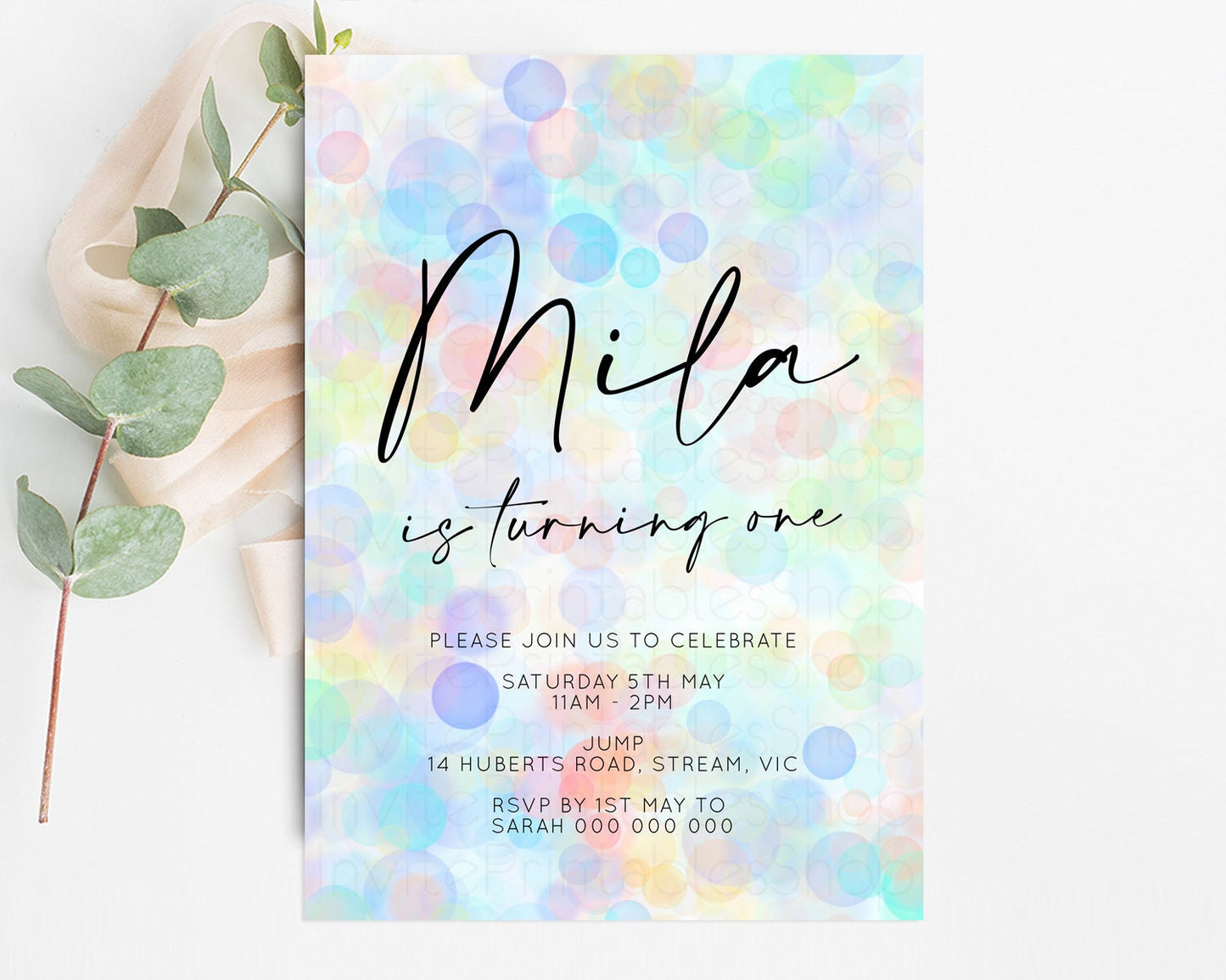 Rainbow Birthday Invitation Pastel Birthday Invitation Rainbow Confetti Invite Colorful Bubbles Invitation Rainbow Sprinkle 1st 2nd 3rd T500