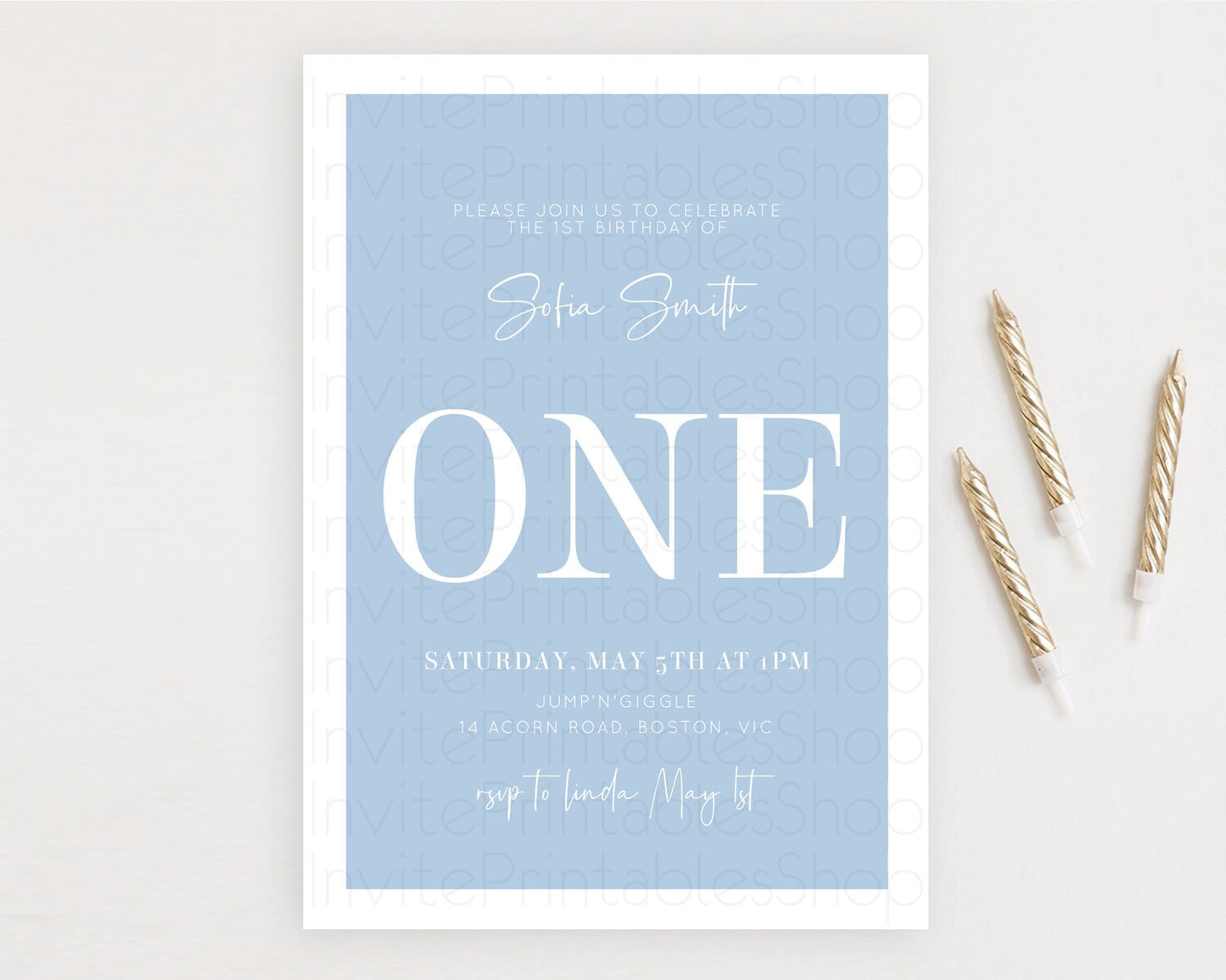 Blue Birthday Invitation Plain Blue Invitation Minimalist Invitation Pastel Blue Invitation Modern Invitation 2nd 1st First Birthday D10734