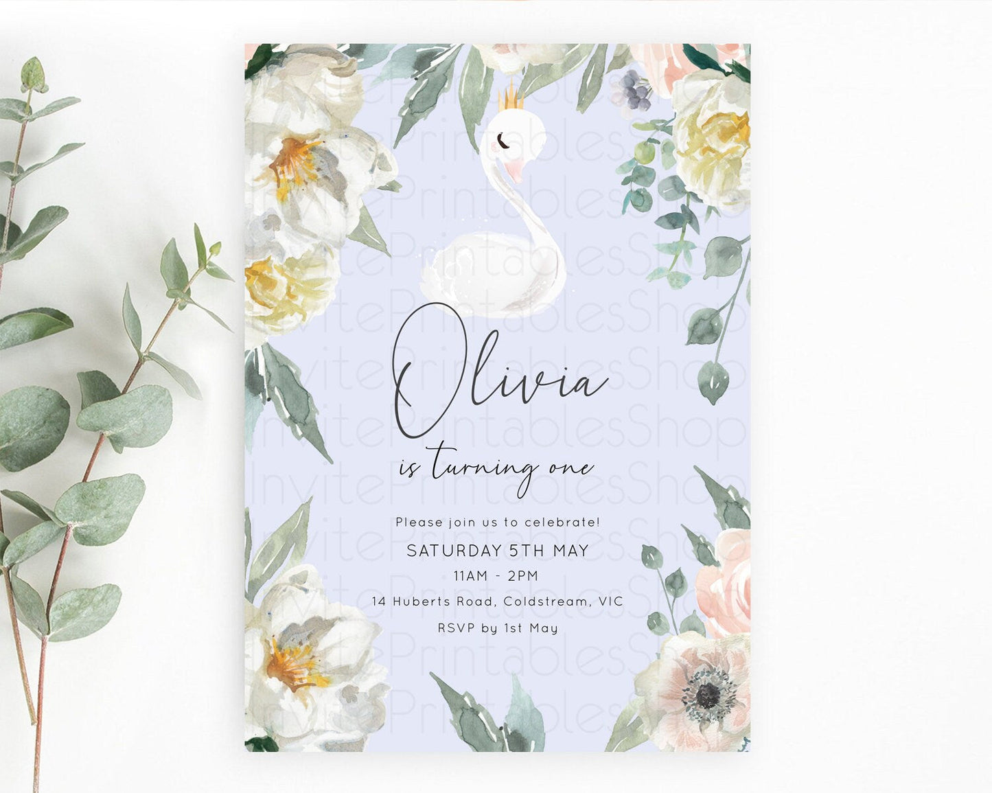 Swan Birthday Invitation Swan Princess Ballet Invitation Enchanted Forest Swan Lake Party Secret Garden Watercolour Pastel Floral D10756