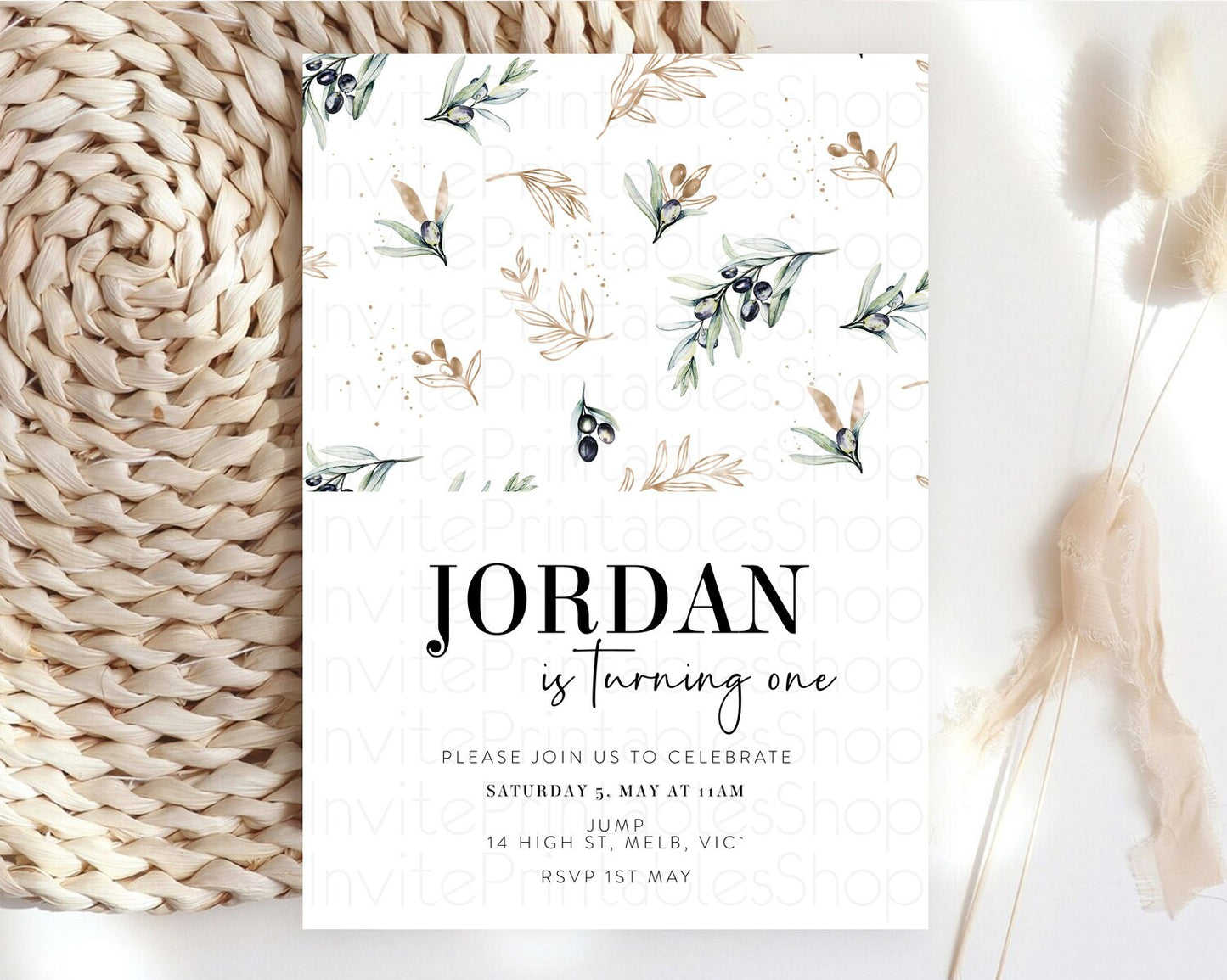 Editable Leafy Birthday Invitation Leafy Invitation Simple Greenery Invitati