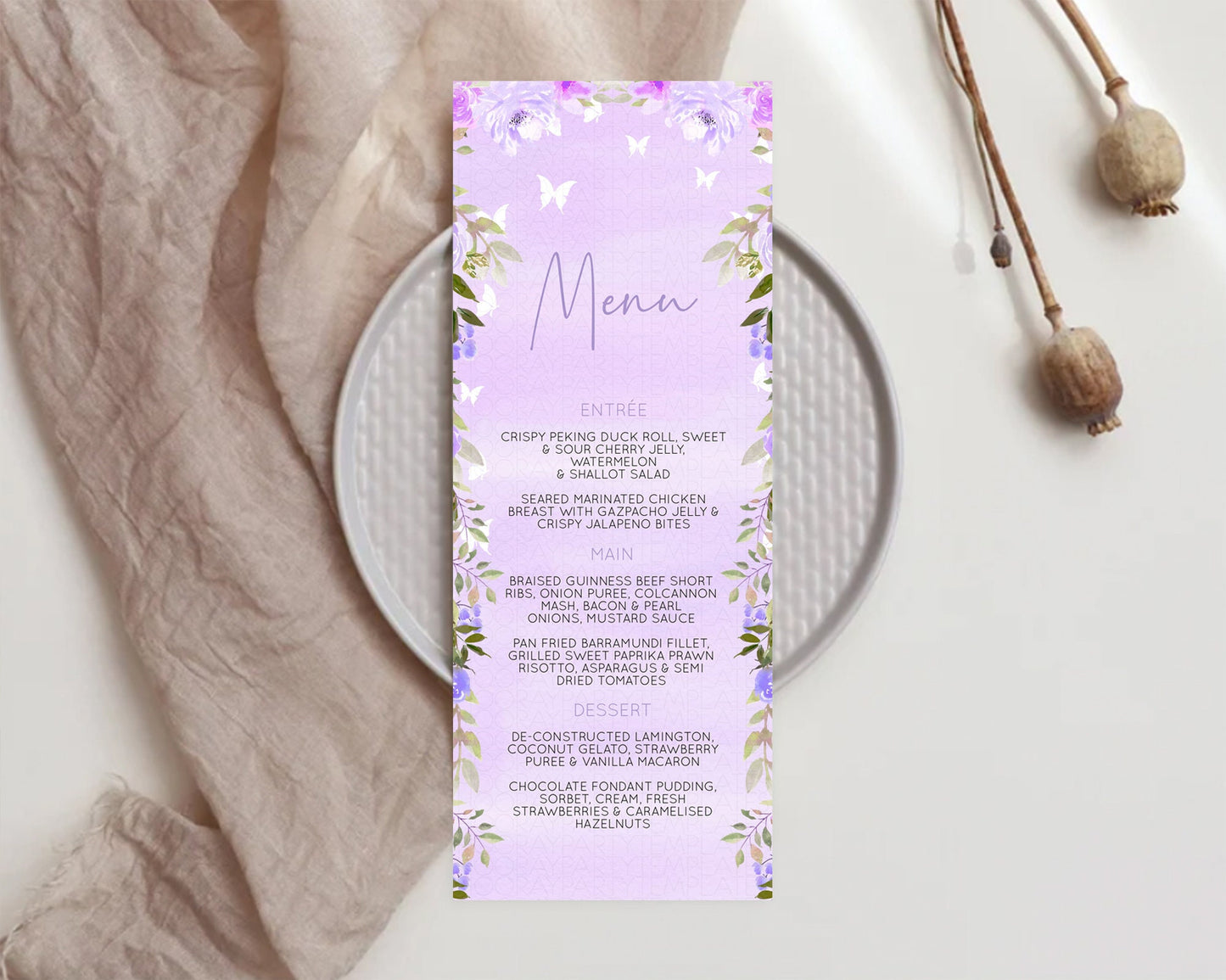 Secret Garden Menu Wildflower Menu Template Pastel Flower Garden Table Decor Boho Floral Dinner Dessert Floral Party Food Menu D10719