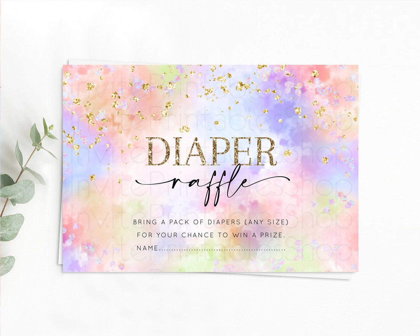 Pastel Diaper Raffle Card Pastel Rainbow Diaper Raffle Insert Colorful Ombre Watercolor Diaper Ticket Confetti Glitter Raffle Game D10610