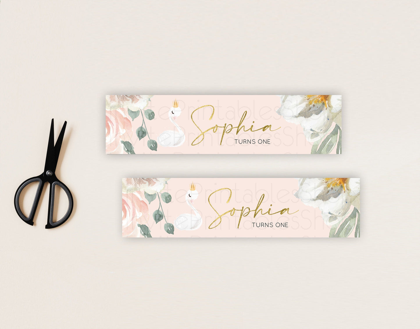 Swan Water Label Template Swan Princess Ballet Party Decor Enchanted Secret Garden Pastel Floral Birthday Baptism Baby Shower D10115