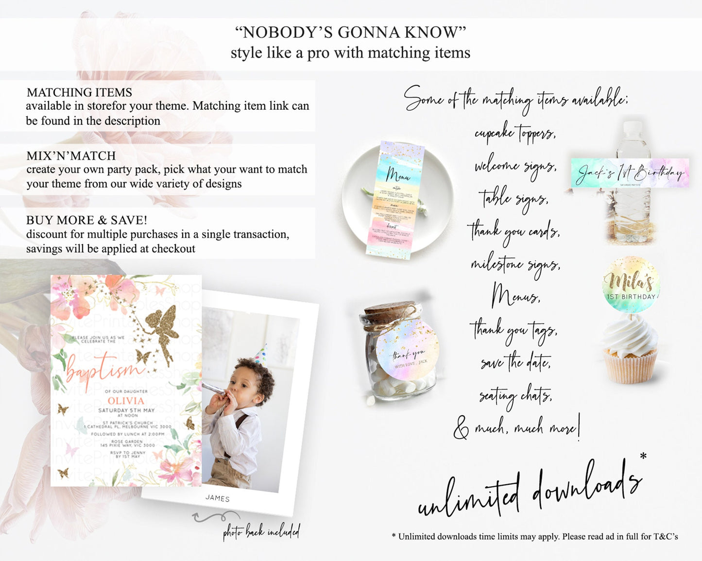 Fairy Baptism Invitation Fairy Baptism 1st Birthday Invitation Enchanted Secret Garden Christening Invite Pastel Floral Butterfly D10934