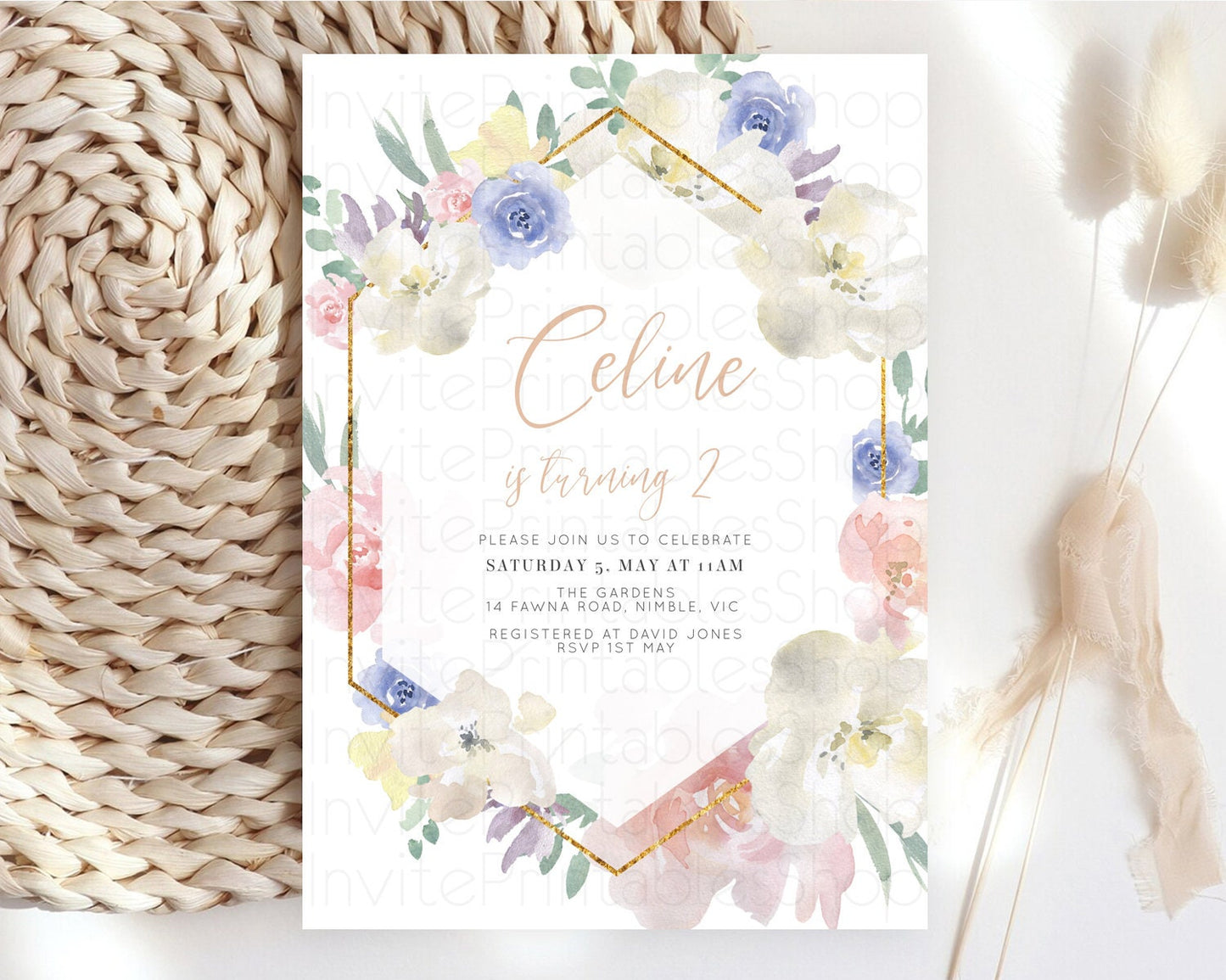 Secret Garden Invitation Wildflower Birthday Invitation Pastel Flowers Invite Enchanted Garden Boho Floral 3rd 2nd First Birthday D10254