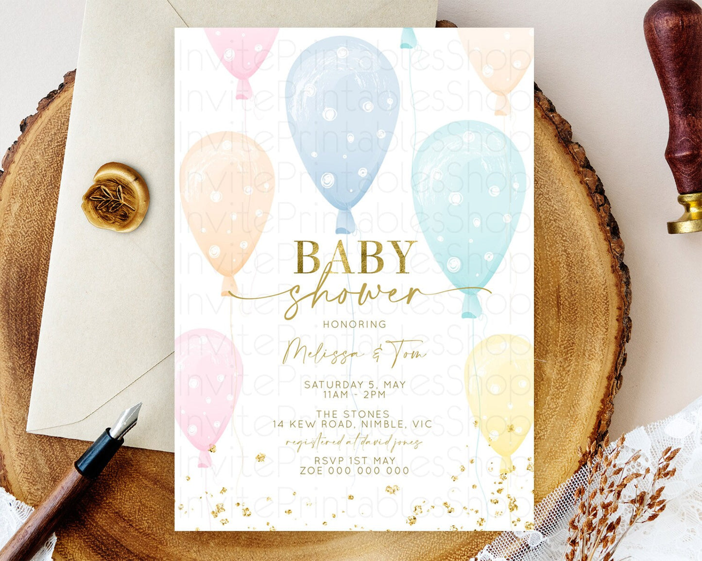 Pastel Balloon Baby Shower Invitation Pastel Balloon Invitation Colorful Pastel Rainbow Balloon Baby Shower Theme D10182