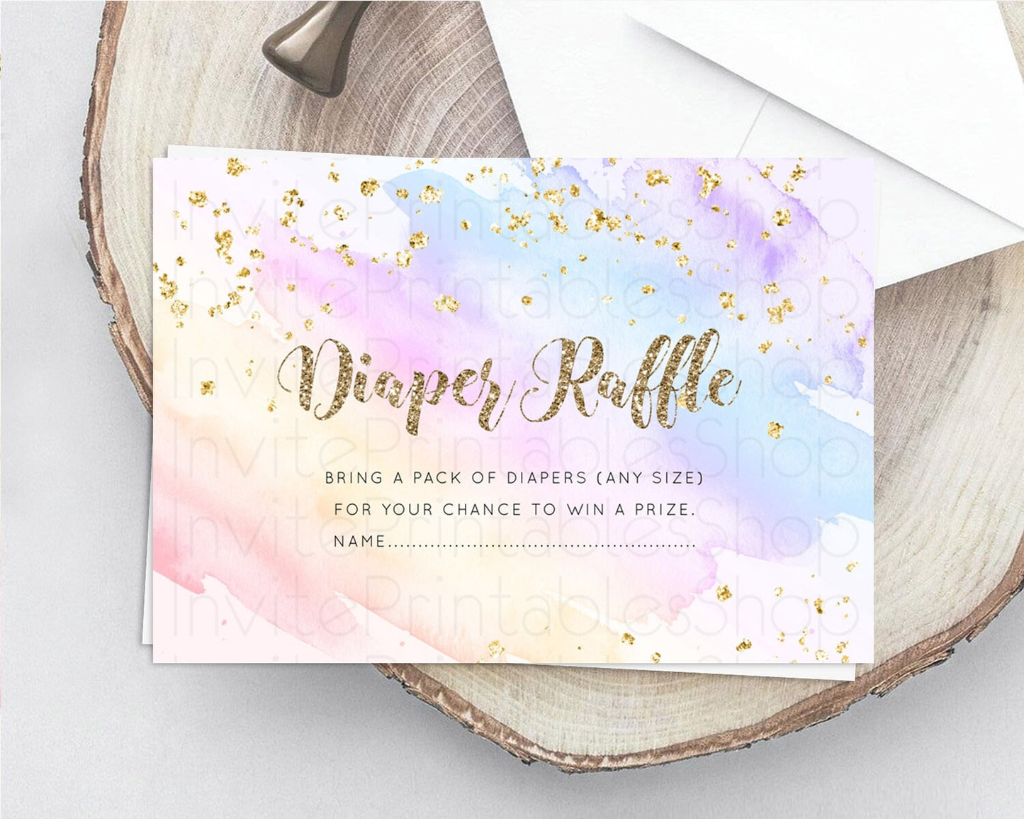 Pastel Diaper Raffle Card Pastel Rainbow Diaper Raffle Insert Colorful Ombre Watercolor Diaper Ticket Confetti Glitter Raffle Game D10633