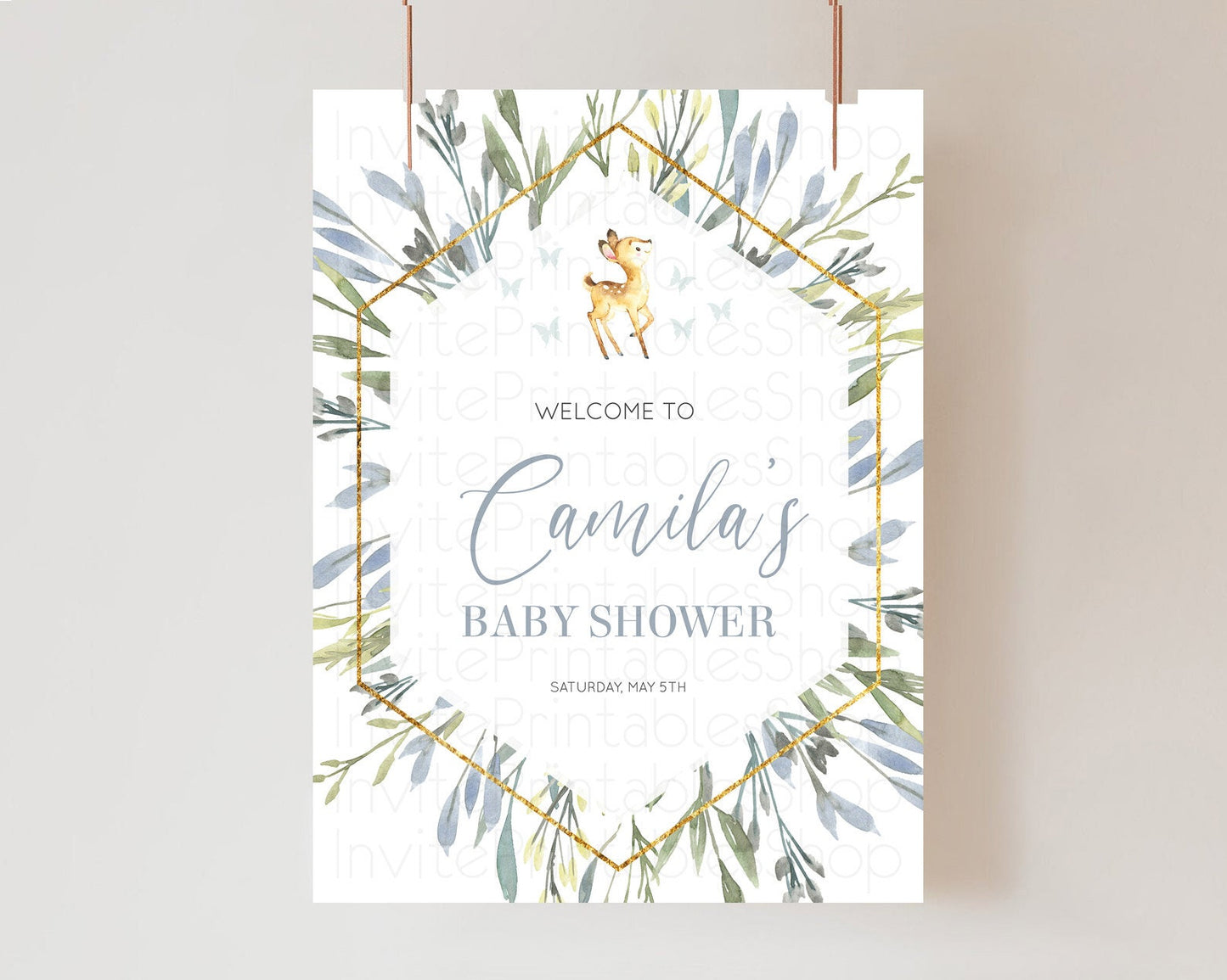 Fawn Baby Shower Welcome Sign Deer Welcome Board Floral Deer Welcome Poster Enchanted Forest Butterfly Pastel Floral Welcome Sign D10400