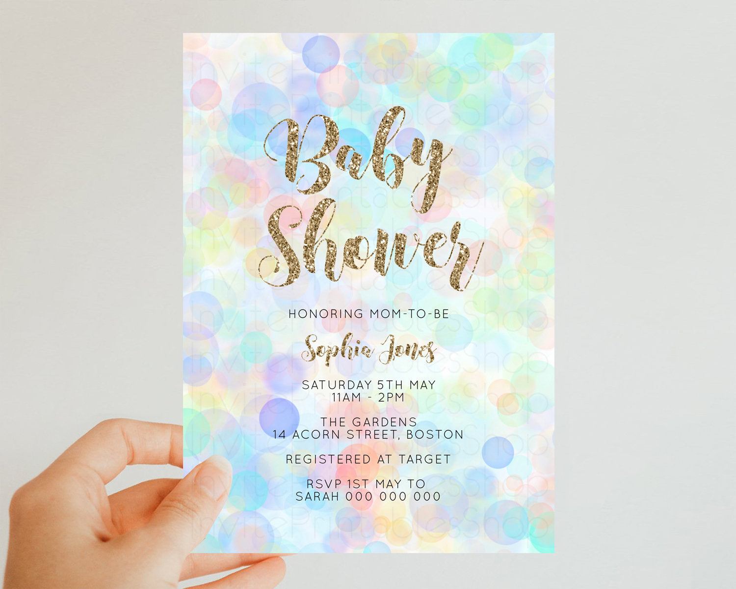 Editable Rainbow Baby Shower Invitation Pastel Invite Colorful POP Invitatio