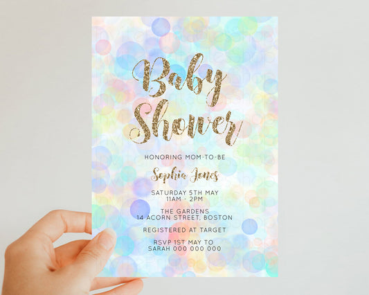 Editable Rainbow Baby Shower Invitation Pastel Invite Colorful POP Invitatio