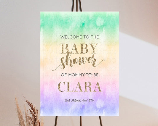 Pastel Baby Shower Welcome Sign Pastel Rainbow Welcome Sign Colorful Rainbow Confetti Watercolor Glitter Décor Pastel  Welcome Sign D10478