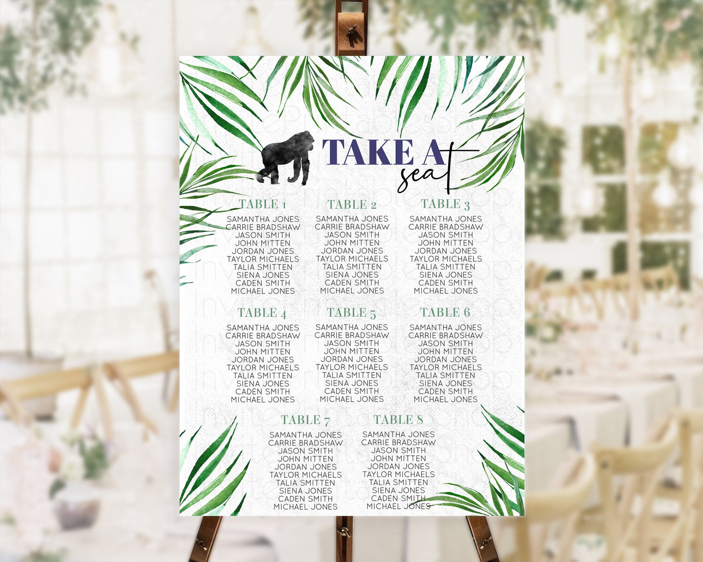 Gorilla Seating Chart Jungle Gorilla Seating Sign Gorilla Party Décor Gorilla Jungle Adventure Zoo Green Palm Leaf Fern Take A Seat D10840