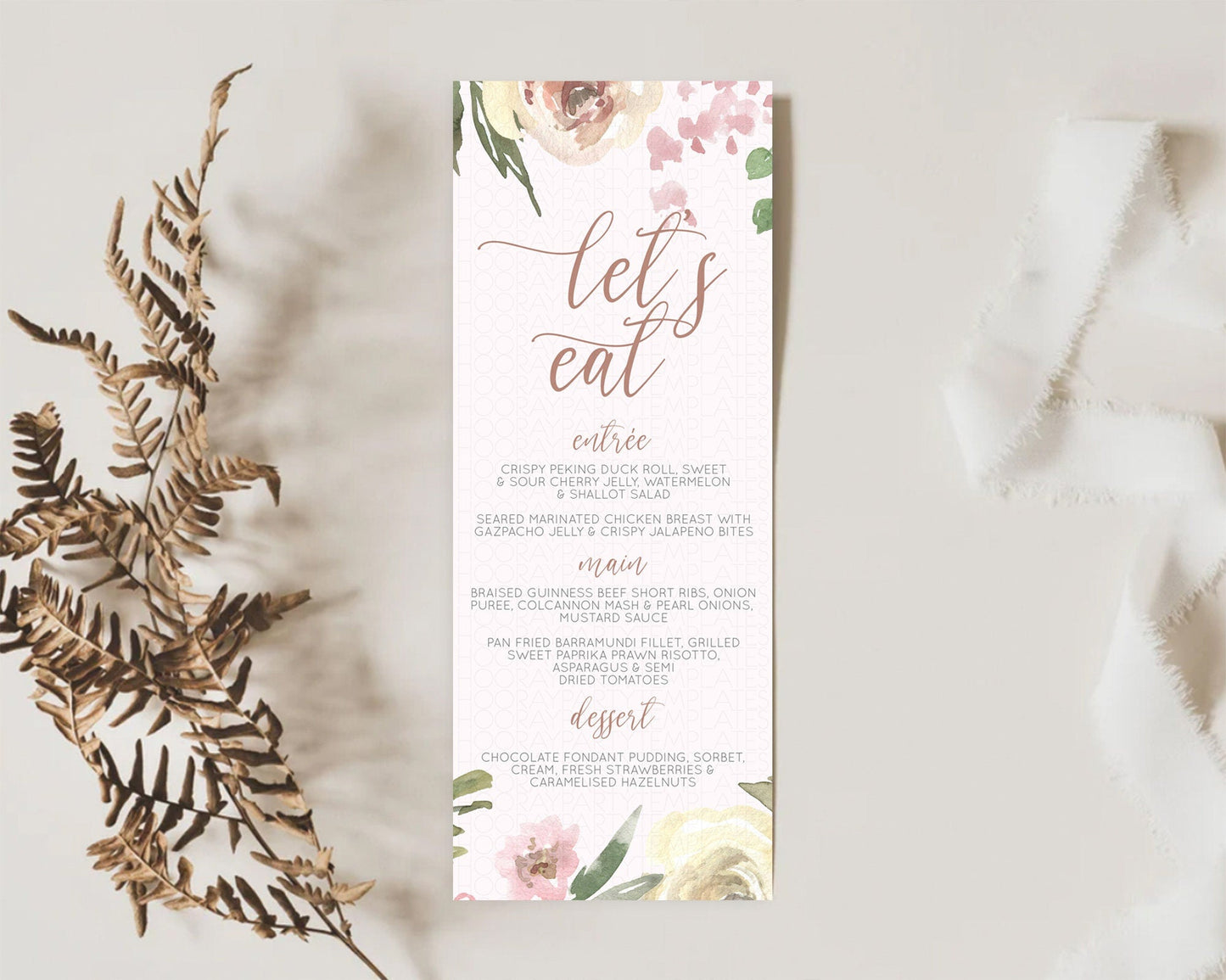 Secret Garden Menu Wildflower Menu Template Pastel Flower Garden Table Decor Boho Floral Dinner Dessert Floral Party Food Menu D10192