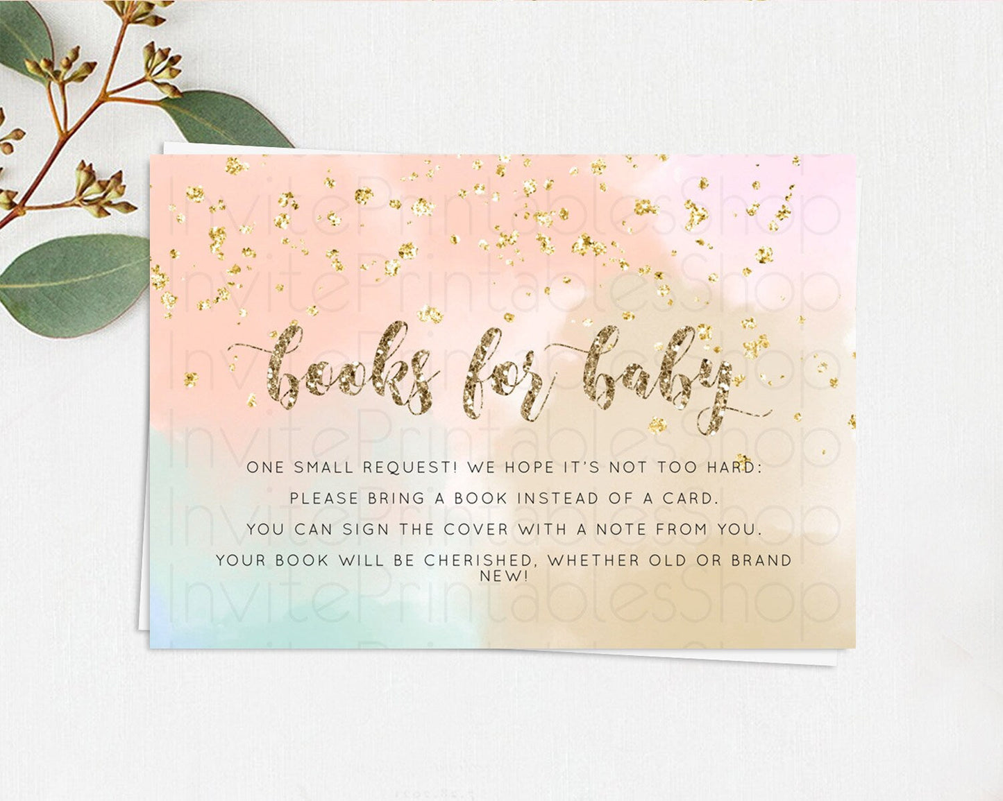 Pastel Books For Baby Card Pastel Rainbow Book Insert Colorful Ombre Watercolor Book Card Confetti Glitter Baby Book Poem Request D10377